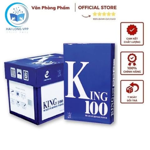  REAMS Giấy King 100 - A4 ĐL70gsm / ĐL66gsm (5 reams/thùng) (Ream) 