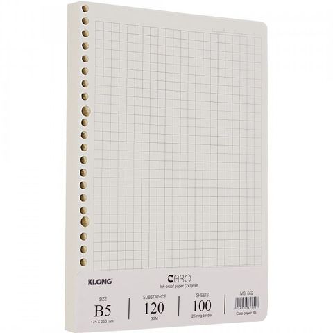  Ruột sổ còng B5 Caro 7x7mm 100 tờ refill sổ còng dày 120gsm Klong MS552 - 26 chấu lỗ sản phẩm chính hãng 