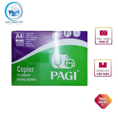  RAM Giấy Pagi - A4 ĐL70gsm (5reams/bó) Hàng chính hãng (Ream) 