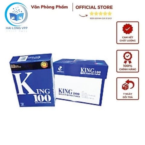  REAMS Giấy King 100 - A4 ĐL70gsm / ĐL66gsm (5 reams/thùng) (Ream) 