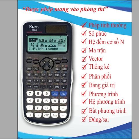  Máy tính khoa học Eras E388 có tiếng Việt (Hàng Chính Hãng) Đen 