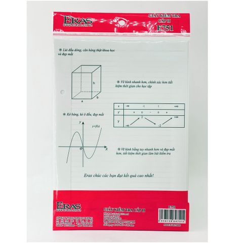  Giấy kiểm tra Eras Kẻ ngang ĐL70gsm (10 tờ đôi + 5 tờ đơn)  (Tập) 