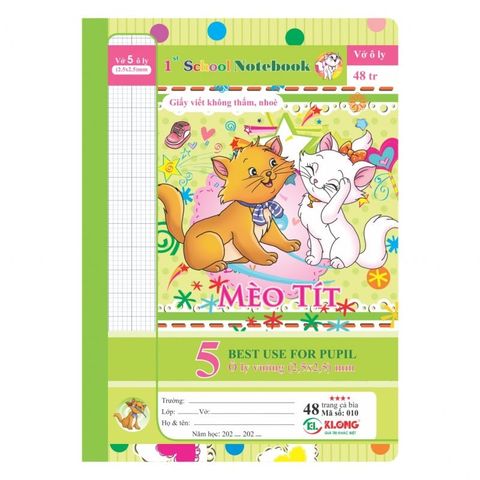  Quyển Vở 4 ô ly 48 trang ĐL 70 Klong010  sản phẩm chính hãng (Giao màu ngẫu nhiên ạ) 