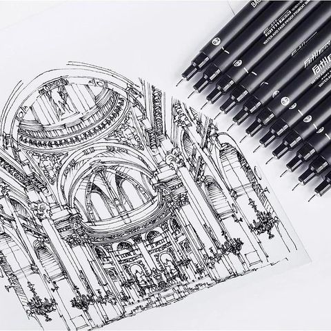  Bút lông kim đi nét vẽ kỹ thuật mực đen Baoke 0.1/0.2//0.3/0.4/0.5/0.7/0.8mm Hàng chính hãng 