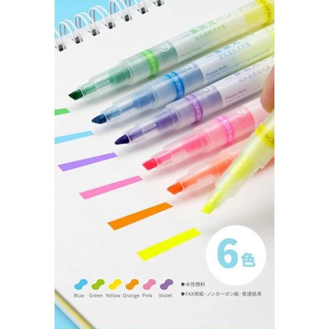  Vỉ 5 cây bút dạ quang 2 đầu Baoke gồm 6 màu ngòi 4.0mm và 1.0mm chuyên dùng ghi chú đánh dấu chính hãng 