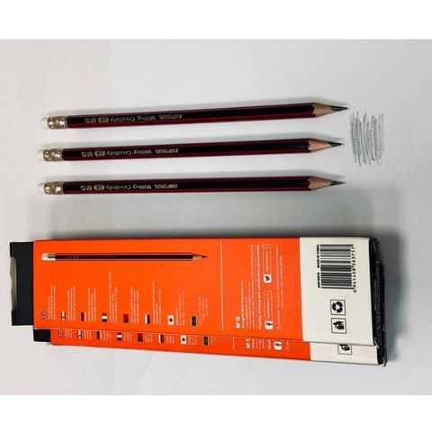  Bút chì gỗ 2B đỏ đen lục giác gọt sẵn có gôm AWP30876 (Hàng chính hãng) 