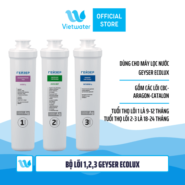  Bộ lõi số 123 máy lọc nước Geyser Ecolux (lõi CBC-Aragon-Catalon) 