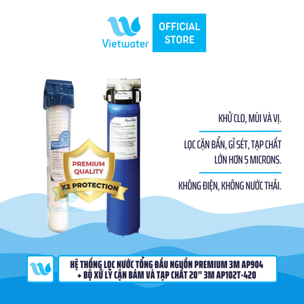  Hệ thống lọc nước tổng đầu nguồn Premium 3M AP904 + bộ xử lý cặn bám và tạp chất 20” 3M AP102T-420 