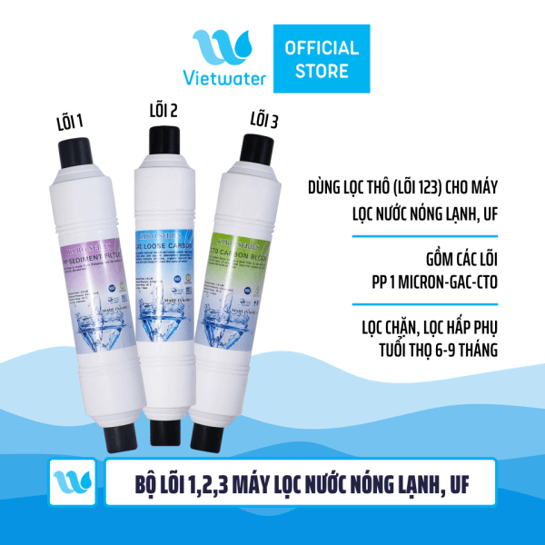  Bộ 3 lõi số 123 máy lọc nước nóng lạnh Kpro Series (lõi PP 1 micron-GAC-CTO) - bộ lõi dùng cho tất cả các máy lọc nước nóng lạnh (Korihome Kangaroo Karofi...) 