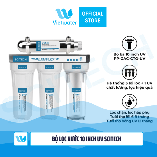  Bộ ba lọc thô 10 inch uv Vietwater SW104UVS – bộ lọc nước sinh hoạt, bộ lọc nước thô đầu nguồn 4 cấp lọc 10 inch uv Vietwater 