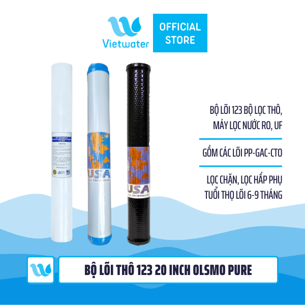  Bộ lõi thô 123 20 inch Olsmo Pure – bộ lõi 123 20 inch (PP-UDF-CTO) dùng cho máy lọc nước ro, bộ lọc thô – nhập Malaysia 