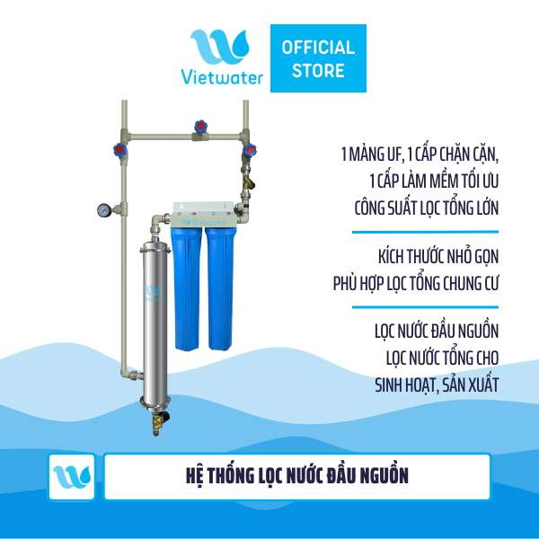  Hệ thống lọc tổng lọc nước đầu nguồn làm mềm 1 màng UF 2000LPH – Hệ thống lọc nước tổng làm mềm SW1U-2000S cho chung cư 