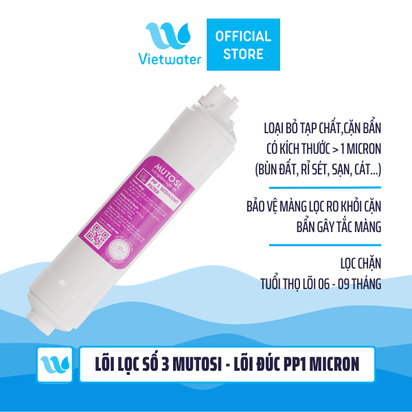  Lõi lọc số 3 Mutosi - Lõi đúc PP1 micron nối nhanh 