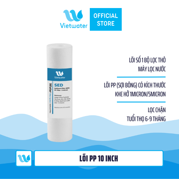  Bộ lõi thô 123 10 inch Vietwater – bộ lõi 123 10 inch (PP-UDF-CTO) dùng cho máy lọc nước UF/RO, bộ lọc thô 