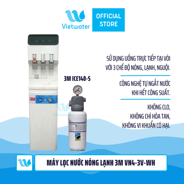  Máy lọc nước 3M VN4-3V-WH - cây lọc nước nóng lạnh 3 chế độ, không nước thải - màu trắng (sử dụng máy 3M ICE140-S) 