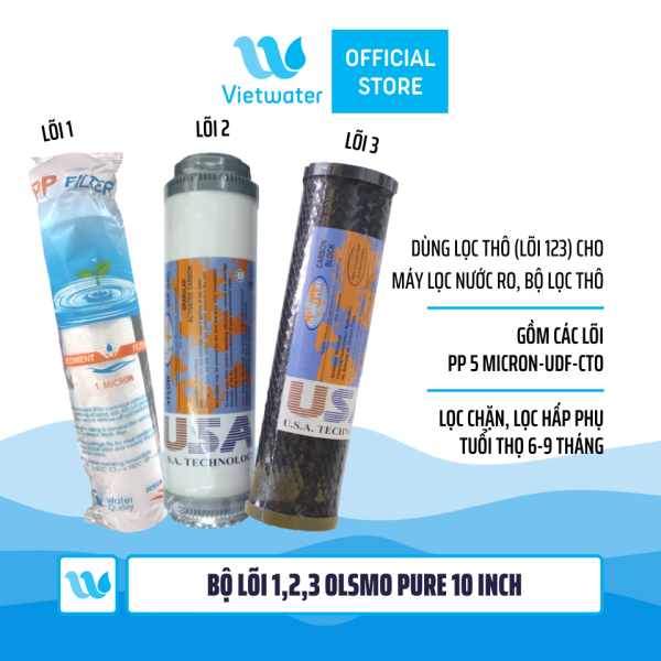  Bộ lõi số 123 Olsmo Pure (lõi PP 5 micron-UDF-CTO) - dùng cho tất cả máy lọc nước RO (Kangaroo Karofi Geyser Mutosi Daikiosan Sunhouse) 