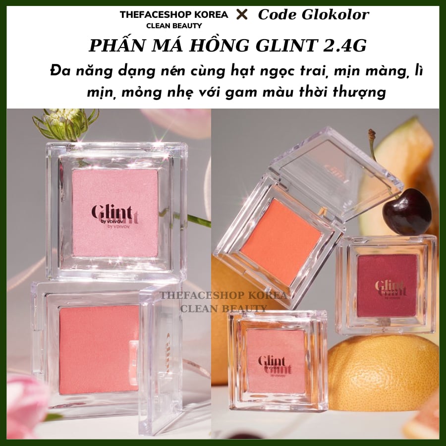  Phấn má hồng Glint 2.4g đa năng dạng nén cùng hạt ngọc trai, mịn màng, mỏng nhẹ 