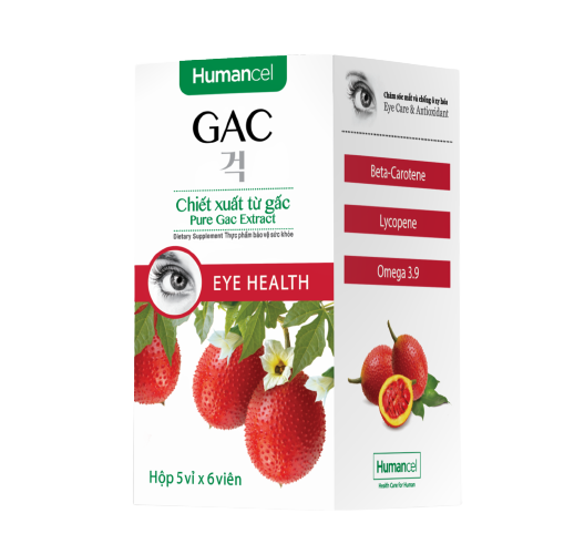  Viên uống bổ mắt HUMANCEL GAC tăng cường thị lực, cải thiện khô, nhức, mỏi mắt, làm chậm quá trình lão hóa, tăng sức đề kháng  (hộp 30 viên) | Humancel GAC Gac 오일 , 블리스터포장 30캡슐 
