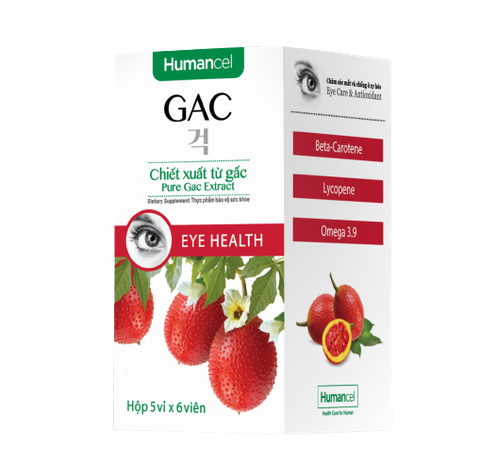  Viên uống bổ mắt HUMANCEL GAC tăng cường thị lực, cải thiện khô, nhức, mỏi mắt, làm chậm quá trình lão hóa, tăng sức đề kháng  (hộp 30 viên) | Humancel GAC Gac 오일 , 블리스터포장 30캡슐 