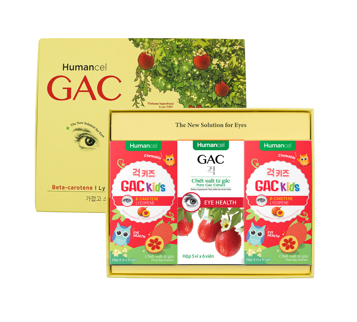  Set 1 Gac người lớn & 2 Gac Kid (Viên nang dầu gấc chăm sóc mắt, trẻ hóa da, tăng sức đề kháng, công nghệ & tiêu chuẩn Hàn Quốc) 