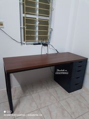 Bàn IKEA 1 Tủ Đen-Mặt Nâu óc chó