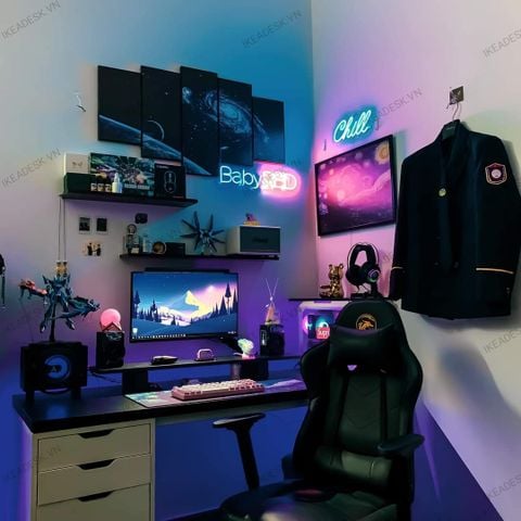 Bàn IKEA 1 Tủ Trắng-Mặt Đen