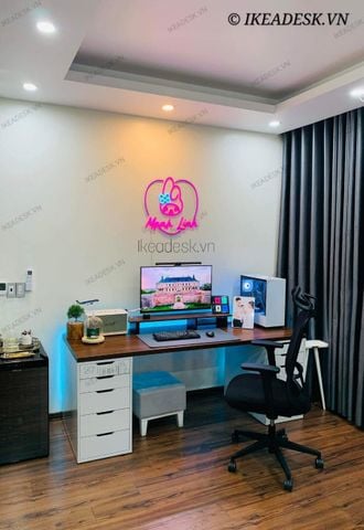 Bàn IKEA 2 Tủ Trắng Mặt Nâu óc chó