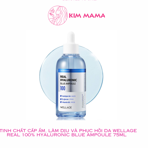 Tinh chất Không chứa hương liệu, chất tạo màu, không có mùi Wellage Real 100% Hyaluronic Blue Ampoule 75ml
