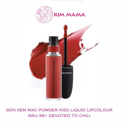 Son Kem Đỏ gạch độc đáo, phù hợp với nhiều tông da MAC Powder Kiss Liquid Lipcolour Màu 991 Devoted To Chili Đỏ Gạch
