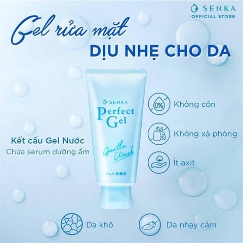 Gel rửa mặt cấp ẩm và dịu da kích ứng, nhạy cảm Shiseido Senka Perfect Gel Gentle Wash 100gr