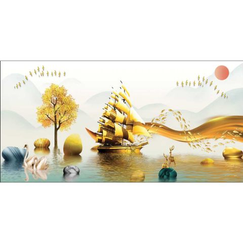  Gạch tranh đính đá thuận buồm xuôi gió 05 