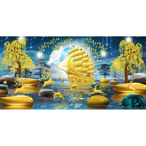  Gạch tranh đính đá thuận buồm xuôi gió 06 