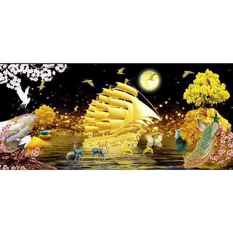  Gạch tranh đính đá thuận buồm xuôi gió 09 