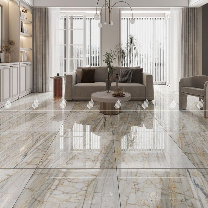 Gạch lát nền đá bóng kính kháng khuẩn vân đá vàng DONGVAN005 - 100x100