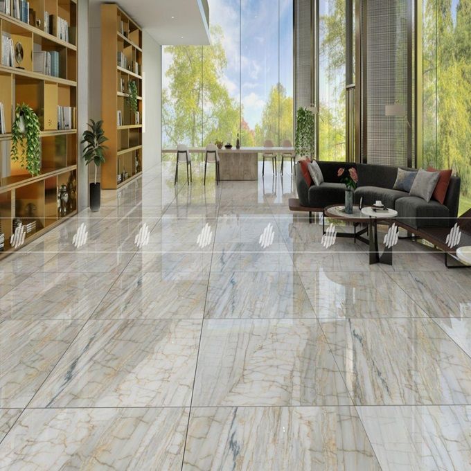 Gạch lát nền đá bóng kính kháng khuẩn vân đá vàng DONGVAN005 - 100x100