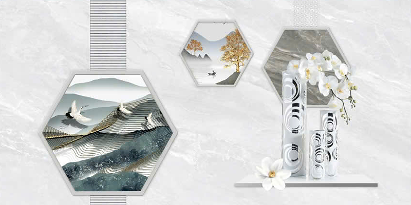 Gạch ốp đá bóng kính vân đá xám điểm bình hoa THP-HZXZM - 40x80