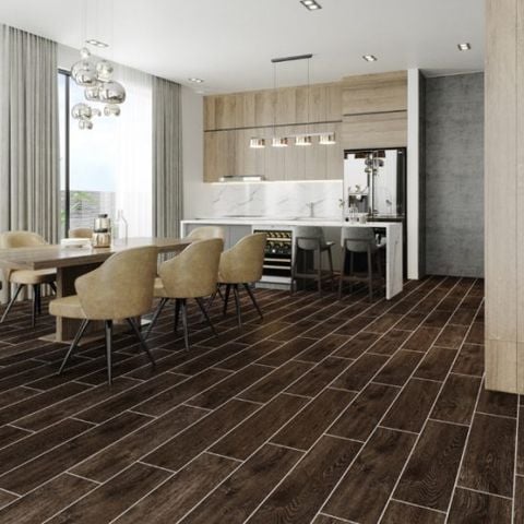  Gạch lát nền đá mờ vân gỗ nâu đậm WOOD010 - 20x80 