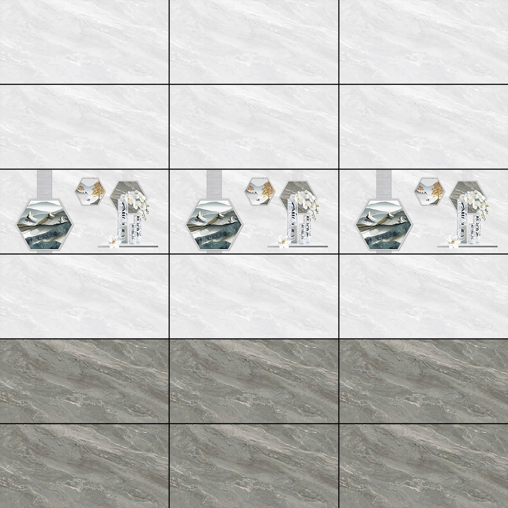 Gạch ốp đá bóng kính vân đá xám điểm bình hoa THP-HZXZM - 40x80