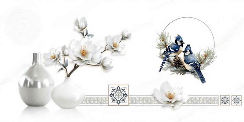 Gạch ốp đá bóng kính trắng điểm bình hoa THP-HZXZF - 40x80