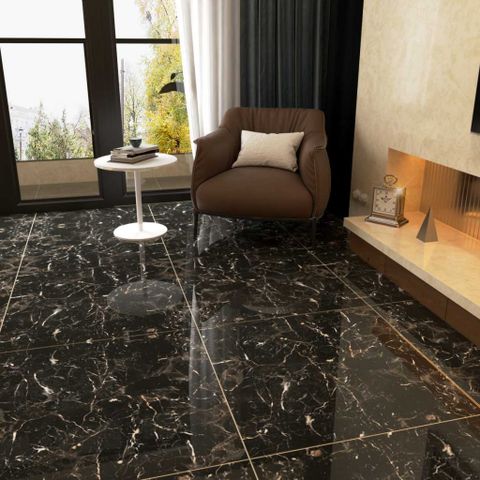  Gạch lát nền đá bóng kính kháng khuẩn đen vân trắng YALY003 - 80x80 