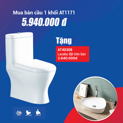  Combo Bồn Cầu 1 khối AT1171 + Lavabo đặt bàn AT40308 
