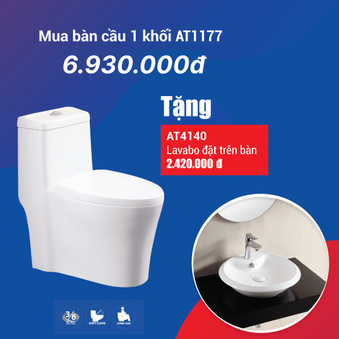  Combo Bồn Cầu 1 khối AT1177 + Lavabo đặt bàn AT410 