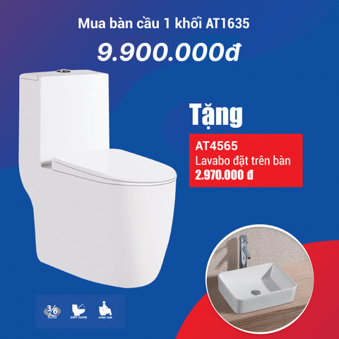 Combo Bồn Cầu 1 khối AT1635 + Lavabo đặt bàn AT4565 