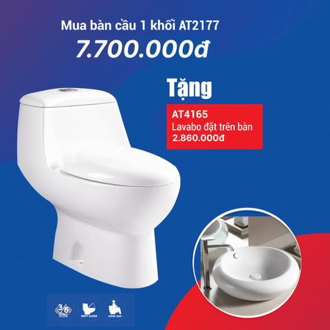  Combo Bồn Cầu 1 khối AT2177 + Lavabo đặt bàn AT4165 