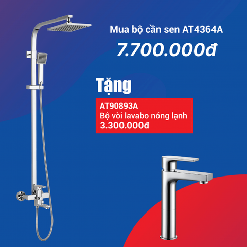  Combo Cần Sen AT4364A + Bộ vòi Lavabo lạnh AT90893A 
