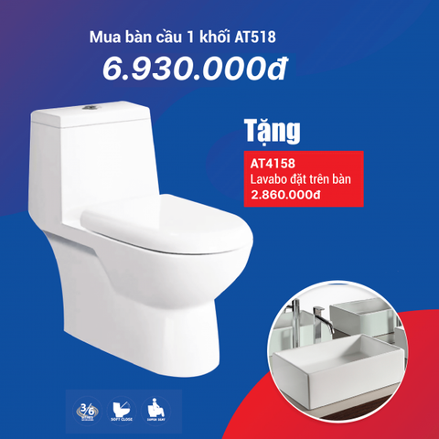  Combo Bồn Cầu 1 khối AT518 + Lavabo đặt bàn AT4158 