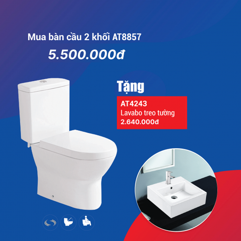  Combo Bồn Cầu 2 khối AT8857 + Lavabo treo tường AT4243 