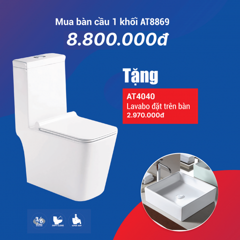  Combo Bồn Cầu 1 khối AT8869 + Lavabo đặt bàn AT4040 