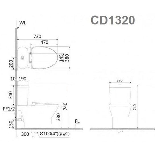 Bàn cầu hai khối thông minh CD1320 + TAF400H