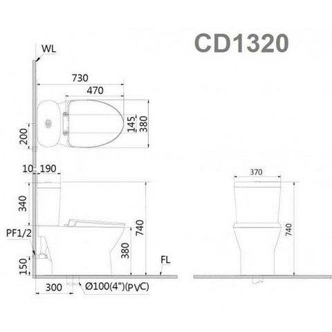  Bàn cầu hai khối thông minh CD1320 + TAF400H 